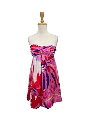 Y2K Andrea Behar Boston Proper Strapless Mini Dress Size 4 Pink Satin Silk